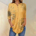 thumbnail image 2 of Long Sleeve Shirts For Women Spring Neck Casual Print Three Quarter Length Henley Womens Blouses, 2 of 5