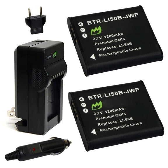 Replacement for Olympus SP-800UZ Battery (2-Pack, 1200mAh) and Charger with Car Adapter
