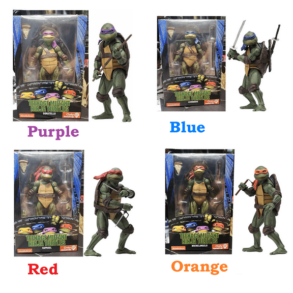 4-Pack Mutant Turtle Action Figures – 6.5" Poseable PVC Heroes with Weapons & Display Bases