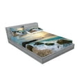 thumbnail image 2 of Ocean Fitted Sheet & Pillow Sham Set, Seascape Composition of Nature Rocks Waves Cloudy Sky Rising Sun Beach Photo, Decorative Printed 6 Piece Bedding Decor Set, King, Brown Blue Yellow, by Ambesonne, 2 of 3