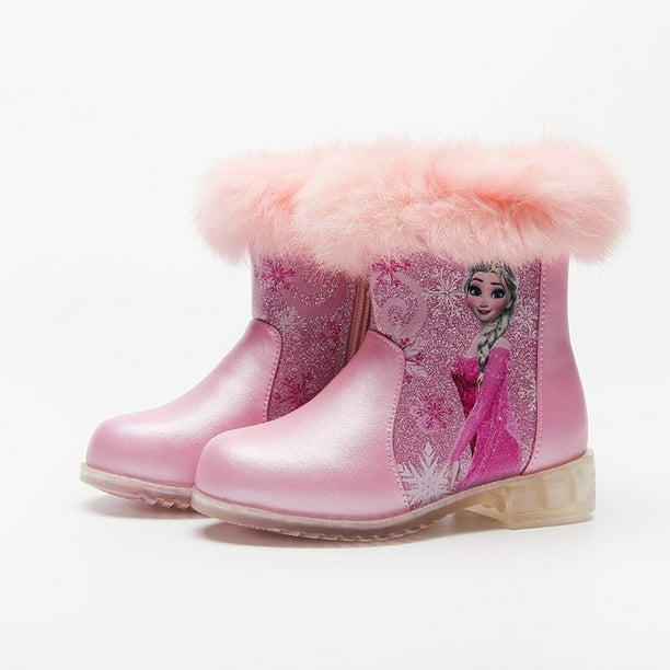 Disney otoño e invierno frozen nuevas niñas botas de tacón alto niña princesa elsa botas más terciopelo cálido niños nieve boots35-Insole 21,5 CM Gao Jinjia LED