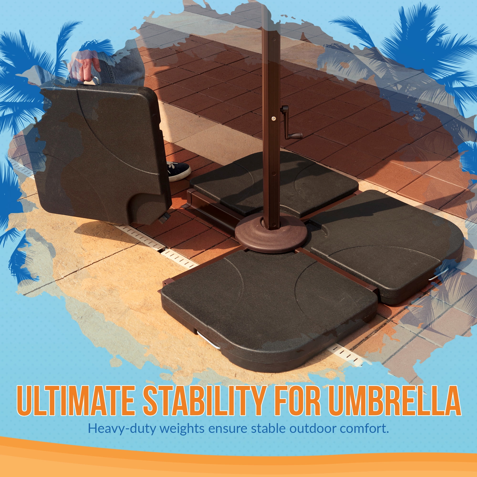 35-lb Resin Cross-Arm Umbrella Base Weights, Ebony, Set of 4