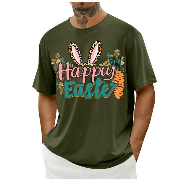 Camisa Casual de Cuello de la Tripulación de la Impresión de Pascua de Manga Corta de Verano Top Ligero de Poliéster para los Hombres, Camiseta de Manga Corta para el Uso Diario de Primavera Verano