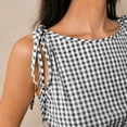 thumbnail image 6 of Women's Gingham Peplum Tank Tops Summer Tie Shoulder Sleeveless Cute Y2k Going Out Tops Black L, 6 of 6