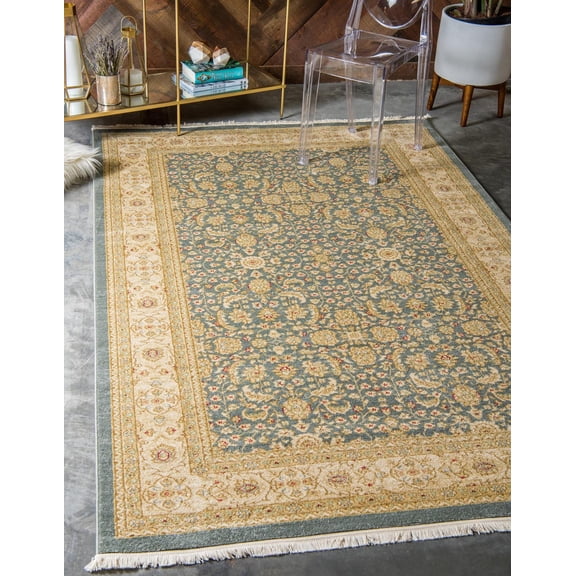Unique Loom Aurinia Edinburgh Rug Blue/Cream 8' x 11' Rectangle Floral Traditional Perfect For Living Room Bed Room Dining Room Office