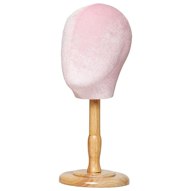 HILABEE Présentoir de Chapeau Mannequin Modèle de Tête de Mannequin Portable avec Base en Bois Rose Base Courte