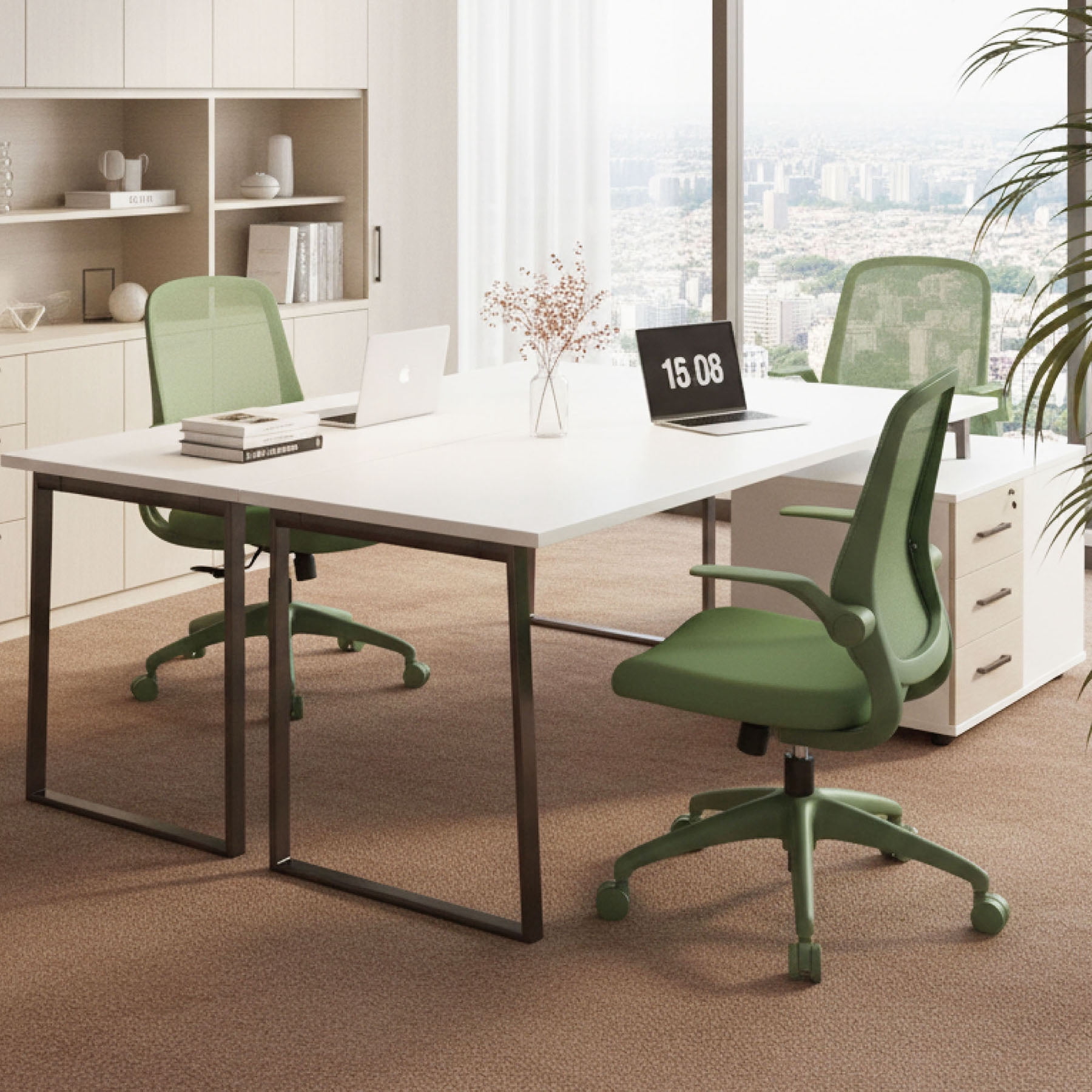 S-HOME Modern Ergonomic Mesh Back Office Chair With Fireproof Nylon Fabric, Rotating Design And Gas Lift For Support, Adjustable Height And Flip-Up Armrests  For Home Offices, Green