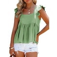 thumbnail image 3 of Women'S Casual Square Neck Ruffle Cap Sleeve Peplum Babydoll Blouse Tank Top Green S, 3 of 9