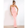 thumbnail image 3 of Women'S Evening Backless Straps Strap Stereoscopic Flower Halter Long Dresses Pink L, 3 of 8
