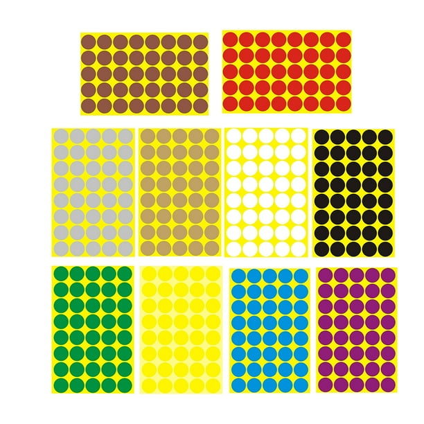10 hojas auto adhesivo Redondas Las etiquetas de colores Marcado etiquetas engomadas desprendibles (25 mm de oro + plata + Rojo + Amarillo + + blanco + azul + verde + Café + púrpura Cada hoja 1)