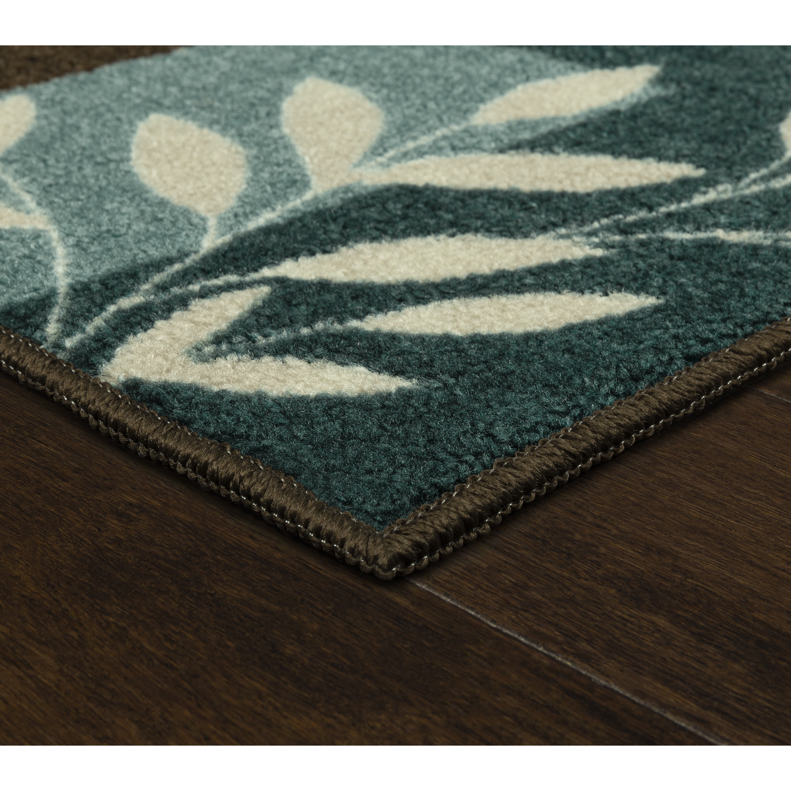 Mainstays Traditional Leaf Block Blue Brown Print Indoor Accent Rug, 1'8"x2'10"