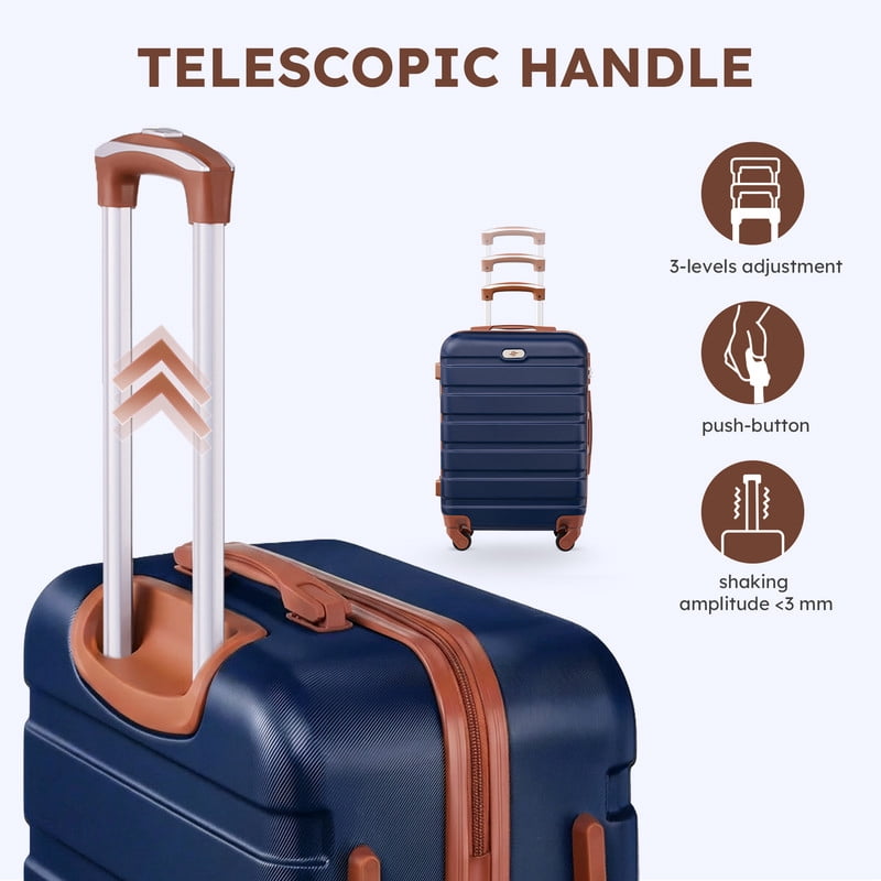 Gowill 3 Piece Luggage Sets,20 inch Hardside Lightweight ABS Carry-On Suitcase With Expandable Duffle Bag (Navy Blue Tan)