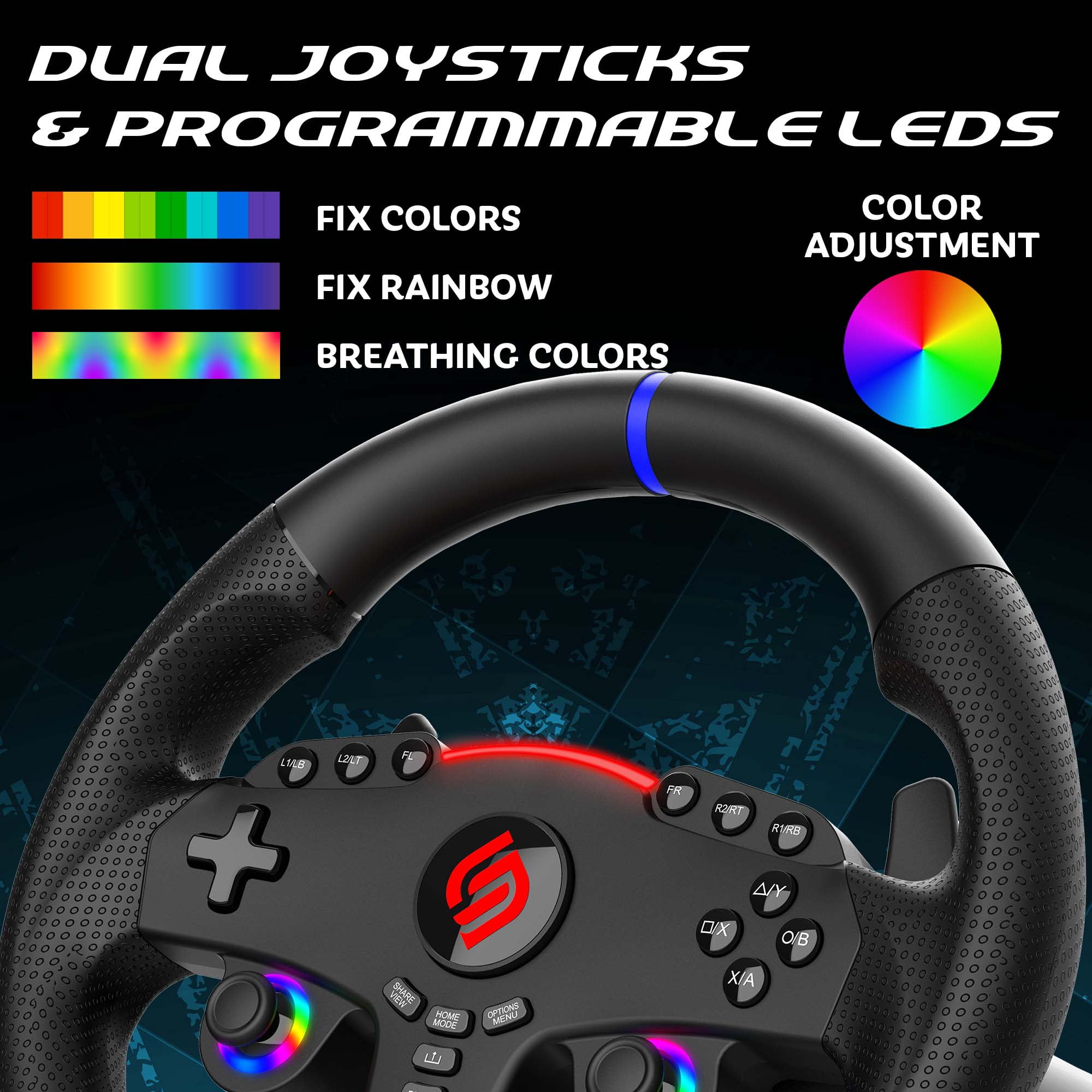 Subsonic - Superdrive 270 GT5 Steering Wheel - Dual stick LED racing wheel, 270° rotation, with pedals and paddle shifters. For PS5 and PC – Black