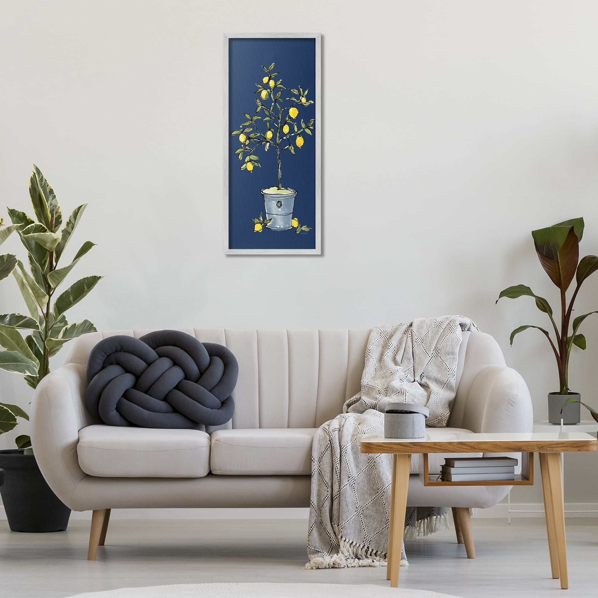 Stupell Industries Citron Lemon Plant Botanical & Floral Painting Gray Framed Art Print Wall Art, 13 x 30