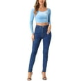 thumbnail image 2 of INSPIRE CHIC Women's Velvet Long Sleeve Off Shoulder Solid Crop Tops S Light Blue, 2 of 6