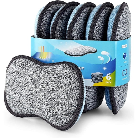 Multi-Purpose Sponges Kitchen by Scrub-it - Non-Scratch Microfiber sponges Cleaning, Along with Heavy Duty Scrubbing Power - Reusable Dish Sponge Dishes, Pots Pans (6 Pack, Small)