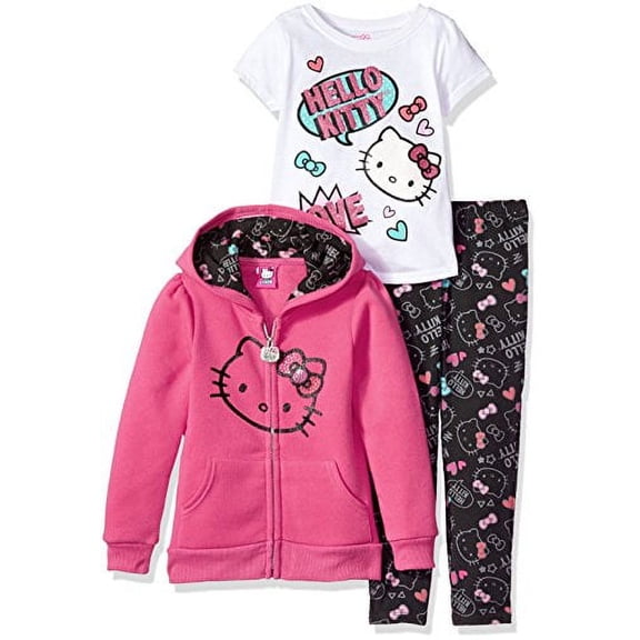 Hello Kitty Toddler Girls' 3 Piece Hooded Legging Set , Pink Pink, 3T
