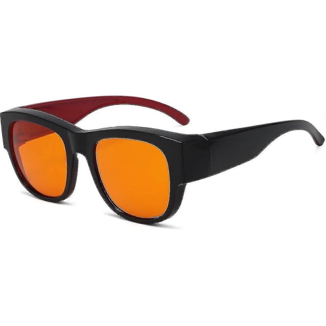 Anti-Blue Light Blocking Computer Glasses with Amber Lens, Over-Glasses Fit for Sleep Improvement, Black/Red