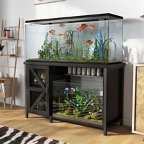 JOIVI 55-75 Gallon Aquarium Stand with Power Outlets & LED Light, Fish Tank Stand with Storage Cabinet for Turtle Tank, Reptile Terrarium, 1100lbs Capacity, Black