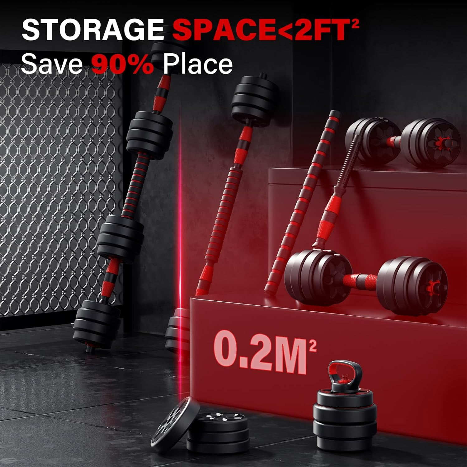 Adjustable Dumbbells Set, 4-in-1 Weight System with Connector for Home Gym, 5.5-88LBS Free Weights