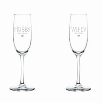 Set of 2 Glass Champagne Flutes Sparkling Wine Glasses Gift Hubby & Wifey Husband And Wife Wedding Engagement For Couple (8 oz Stemmed)