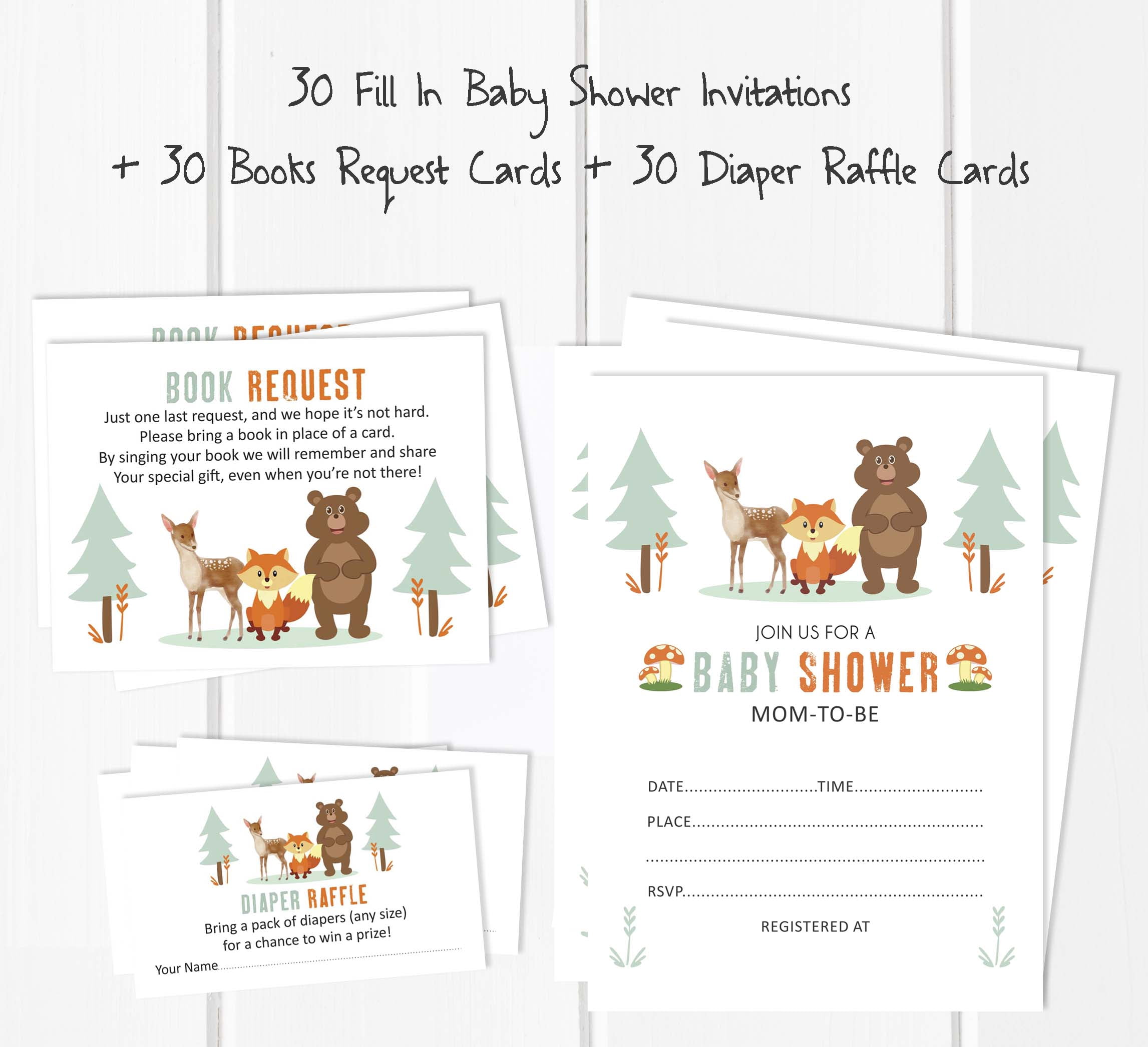 Inkdotpot Set Of 30Jungle Animals Baby Shower Invitations-Diaper Raffle Tickets And Baby Shower Book Request Cards Gender Neutral Invites Its A Boy Its A Girl