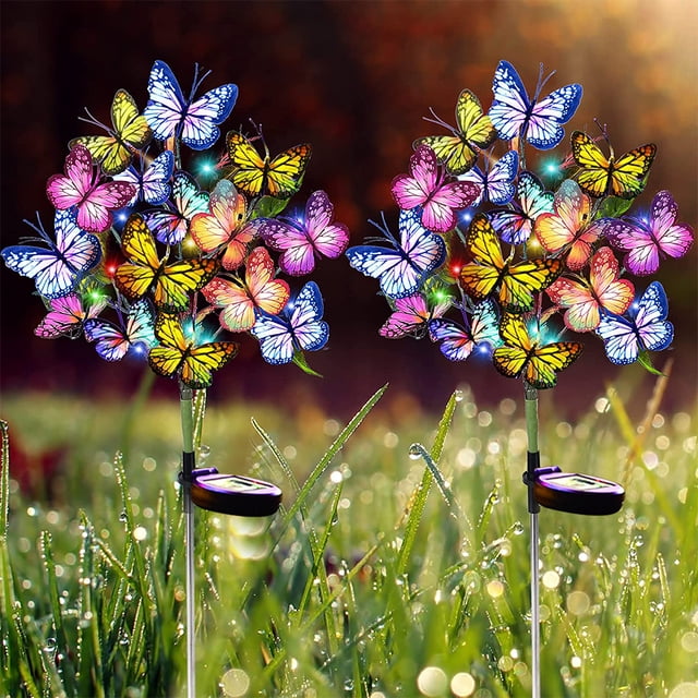 Highly Resistant Solar Garden Lights, Unique Butterfly Design With Flexible Copper Wire And High Efficiency Solar Panel, Easy Installation And Auto On Off For Outdoor Yard Patio Lawn Decor