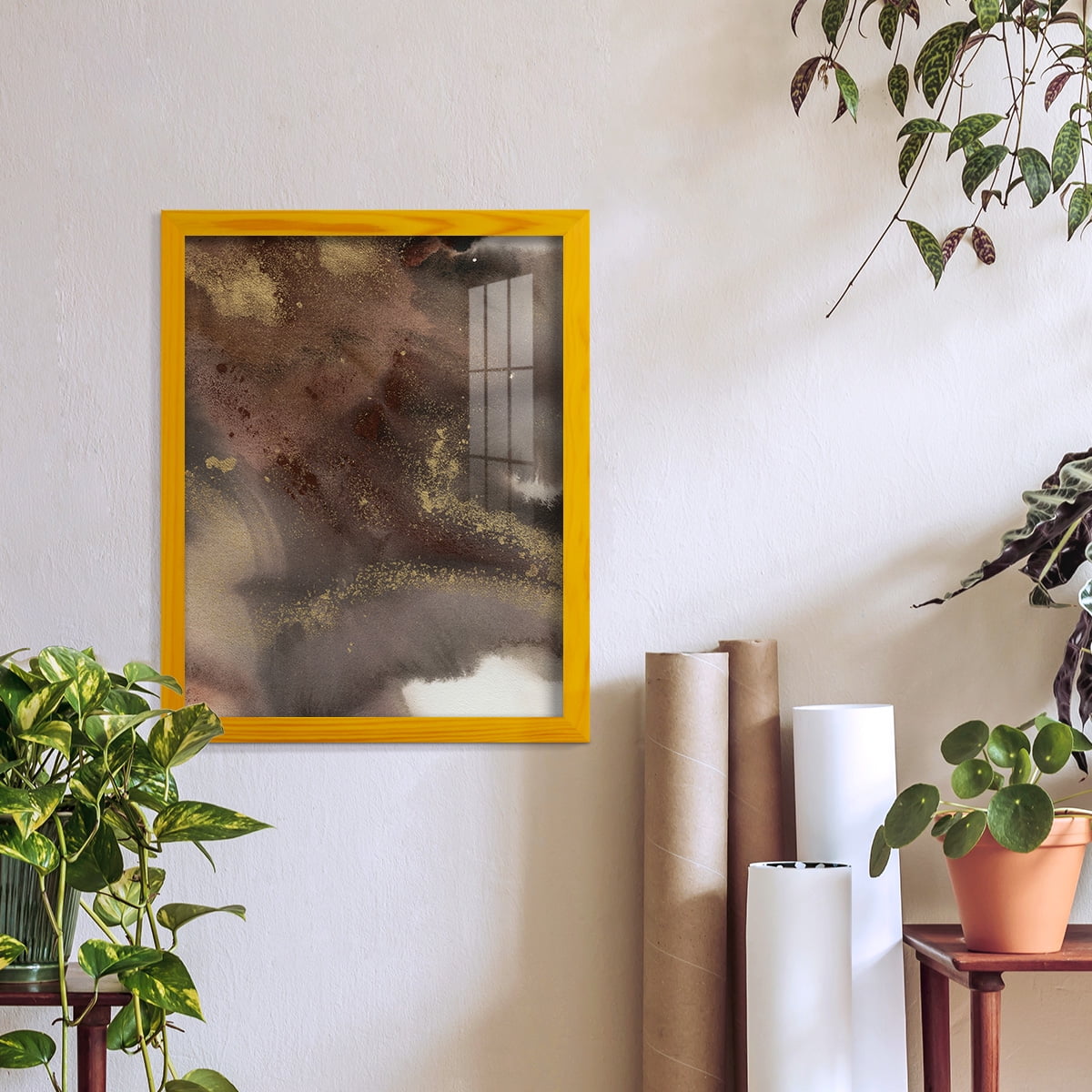 Mountain Seasons IV - Framed Print w/glass - Sunflower Yellow