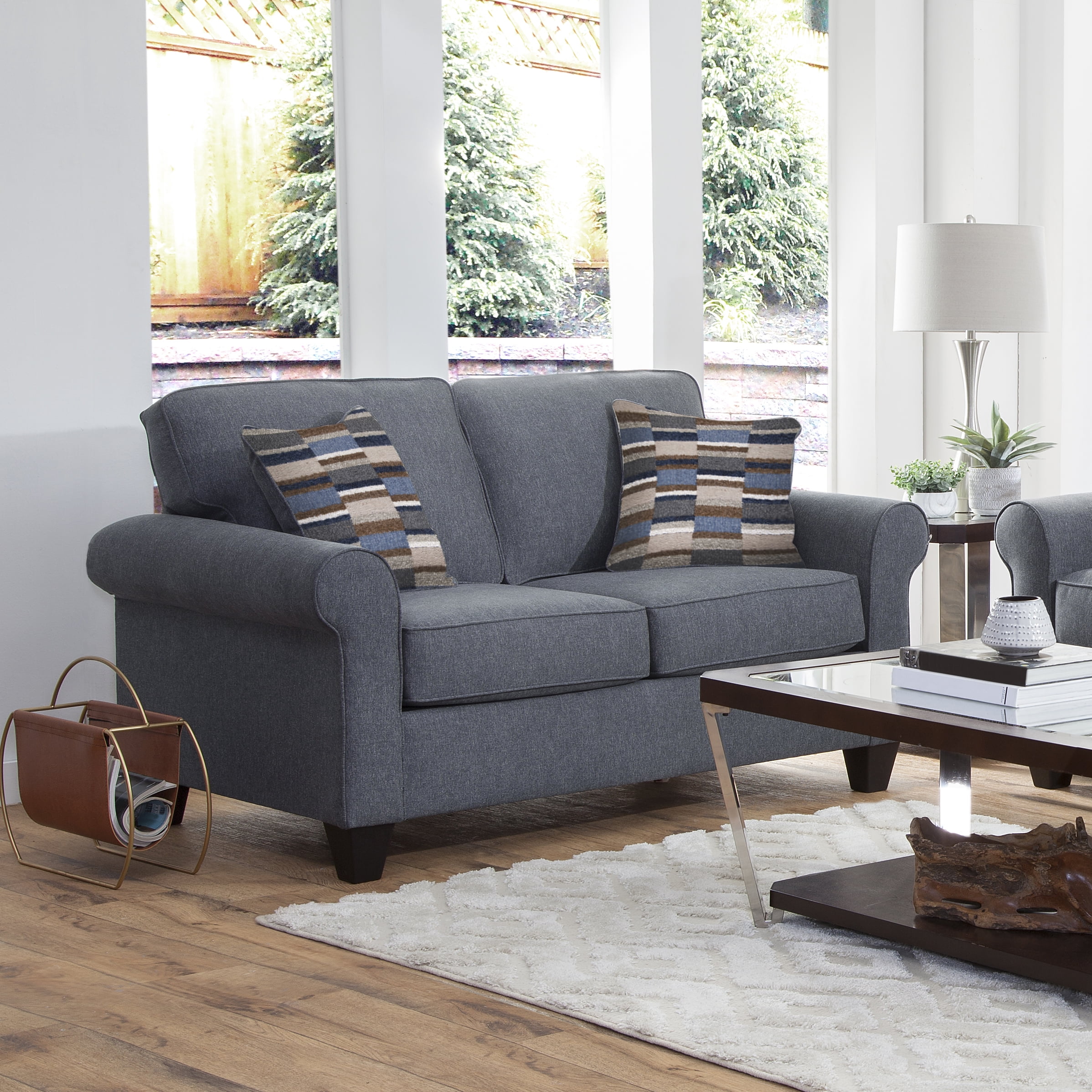 American Furniture Classics Model 8-020-A330V22 Eureka Rolled Arm Loveseat with Two Pillows