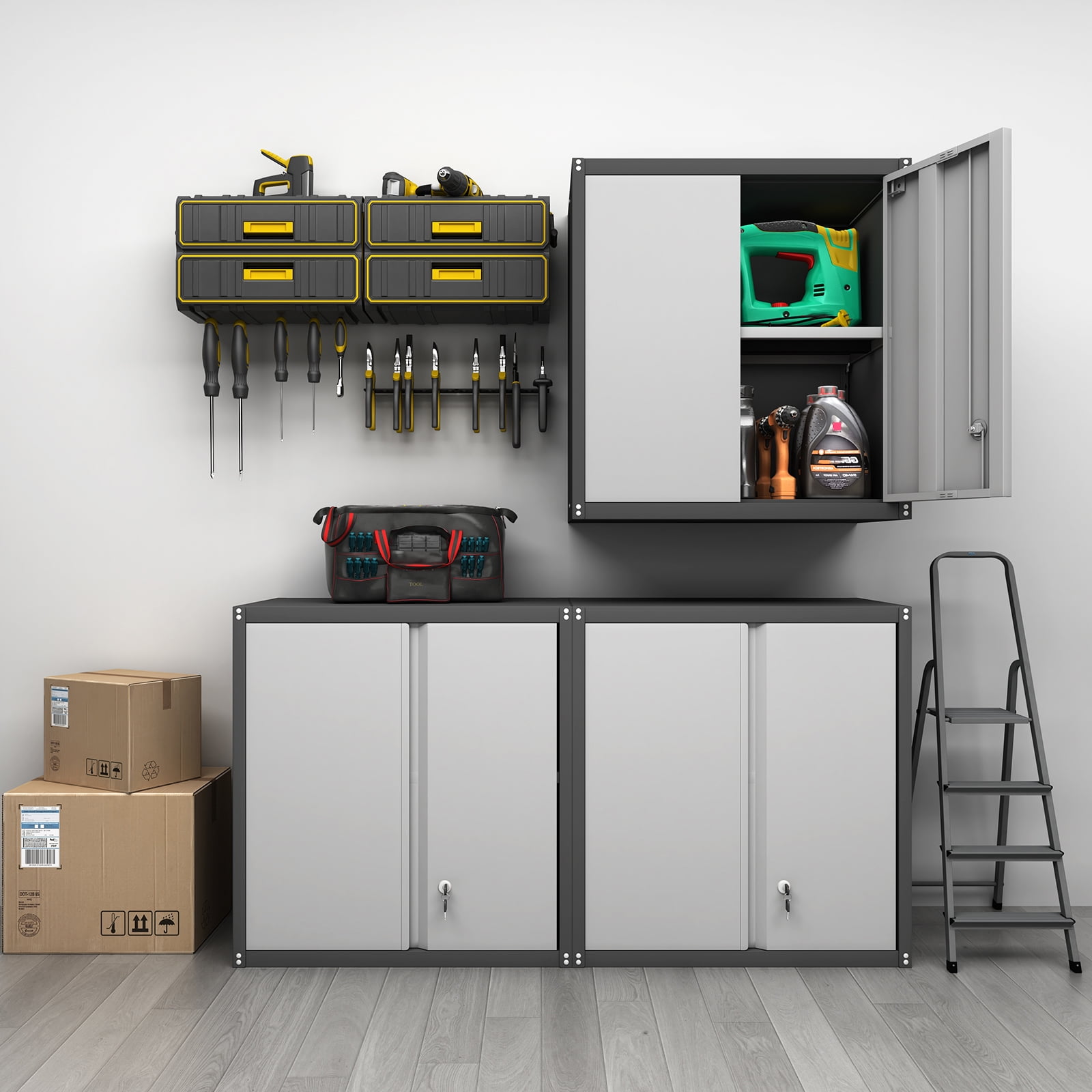 Marcree Metal Garage Wall Cabinet, 28" Wall Mount Storage Cabinets with Locking Doors and Shelf, Metal Small Storage Cabinets for Garage, Laundry Room, Kitchen, Pantry