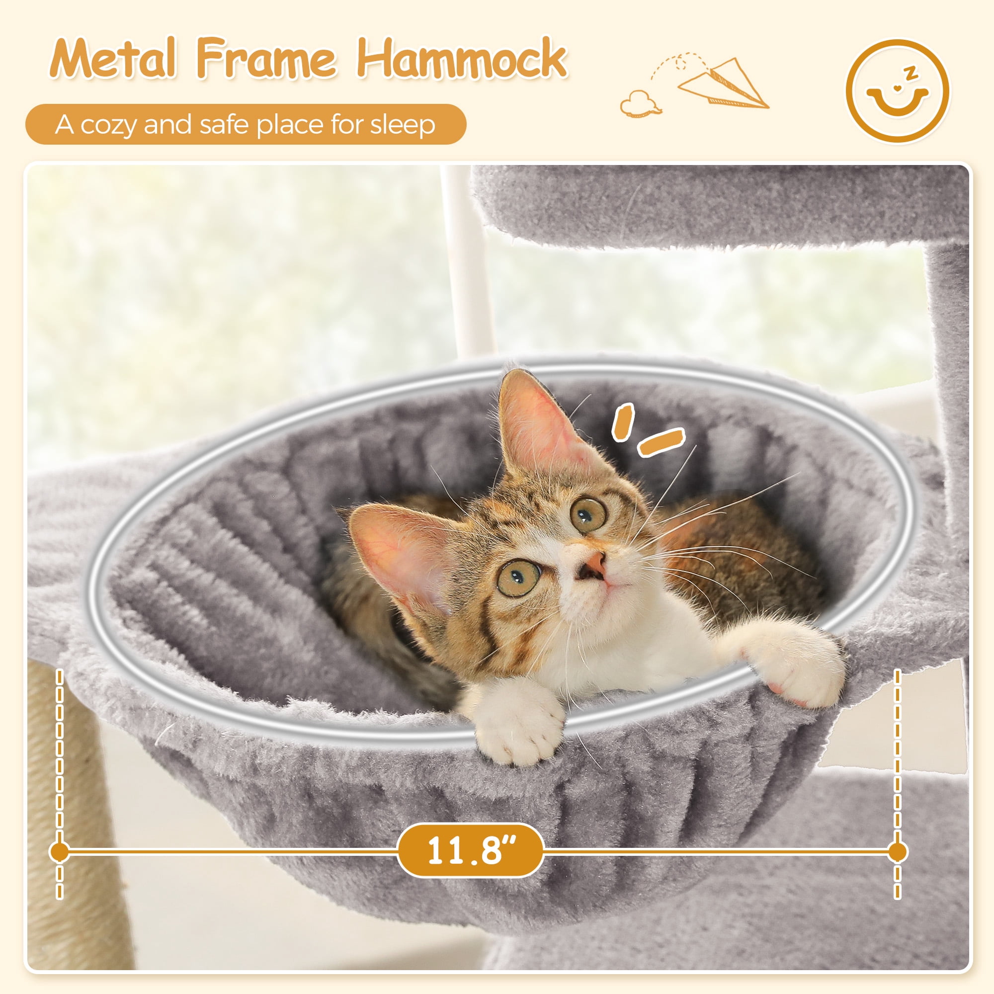 PAWZ Road 41" Cat Tree Condo with Hamock, Cat Scratcing Post Tower Ramp for Indoor Cats, Gray
