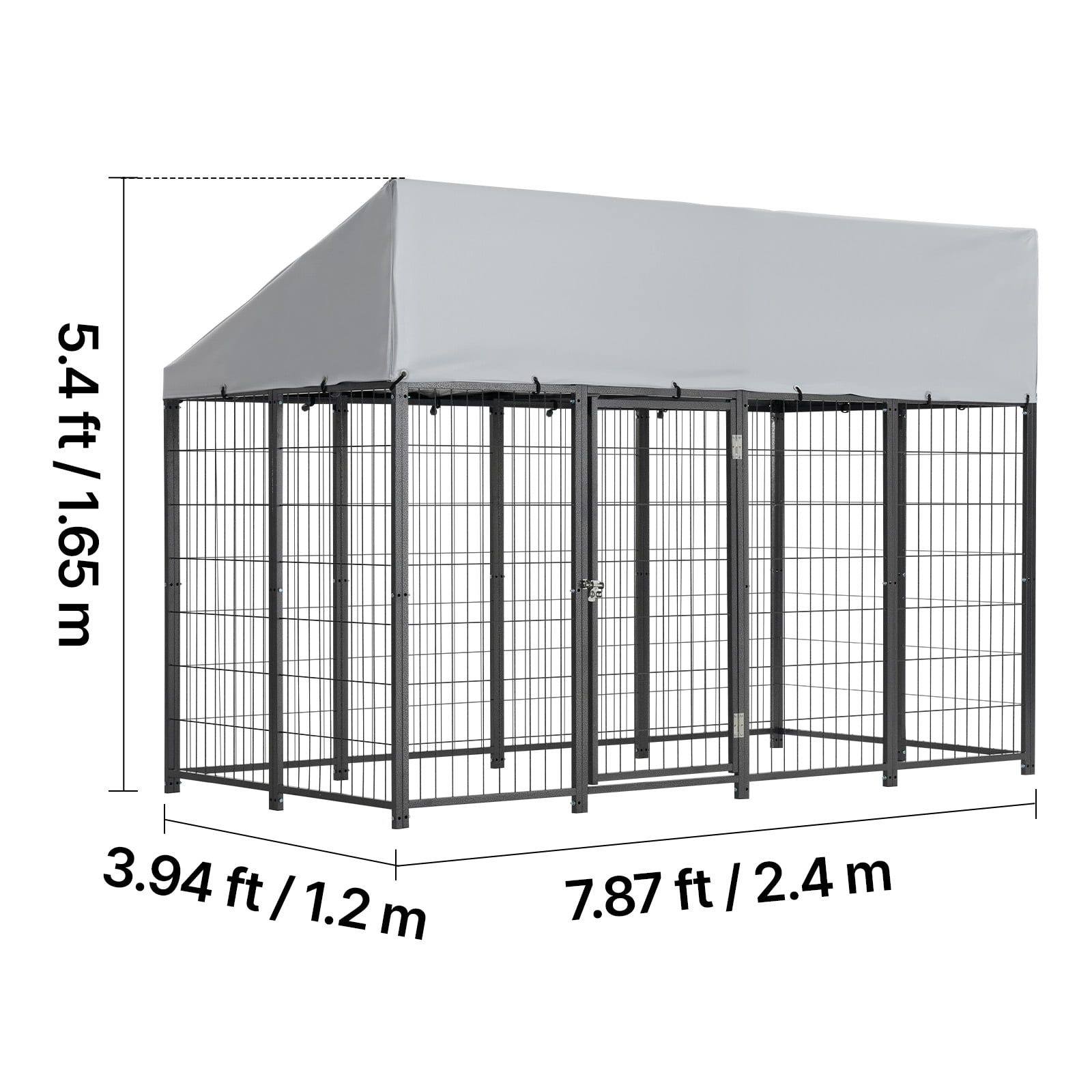 KFFKFF Outdoor Dog Kennel, 7.87 x 3.94 x 5.4 ft Spacious Pet Enclosure with Secure Lock, Weather-Resistant Roof Cover, Durable Metal Cage for Large Dogs