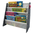 thumbnail image 5 of UNiPLAY Kids Plastic Bookcase Display Storage Rack, 4 Tier Bookshelf with Stacking Block Play Side Panels, (Gray/White), 5 of 6