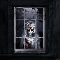 Wadada Scary Halloween Curtain, Halloween Window Silhouette Decorations with Hanging Accessories, Horror Ghost Theme Poster for Door Wall Haunted House, Halloween Party Decorations Indoor Outdoor