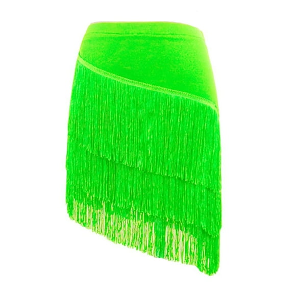 Wdgfv Girls Dance Performance Skirt Solid Color Fringe V Cut Elastic Waist Semi Formal Tutu For Recital Ballet Jazz Ages 3-15 Years Green 8-9 Years