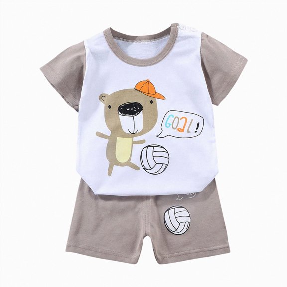 Xudanell Baby Girl Outfits Toddler Girl Summer Beach Clothes Set Graphic Short Sleevetop And Matching Shorts Trendy Khaki 12-18 Months