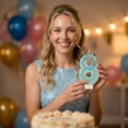 thumbnail image 5 of Number 8 Birthday Candle Glitter Crown Cake Topper for Anniversary Celebration Party Decoration with Rhinestone Tiara Accent, Light Blue, 5 of 5