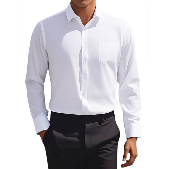 Unique Bargains Men's Long Sleeve Regular Fit Business Button Down Formal Shirt S White
