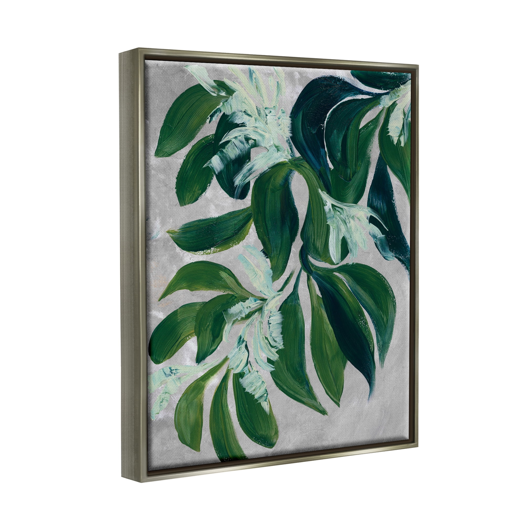 Stupell Painterly Green Plant Leaves Botanical & Floral Painting Gray Floater Framed Art Print Wall Art