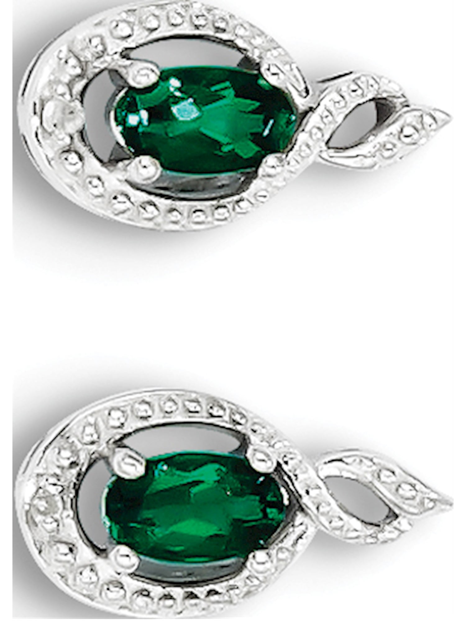 925 Sterling Silver Rhodium-plated Created Emerald Earrings 