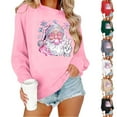 thumbnail image 2 of Cute Santa Print Women's Crewneck Christmas Sweatshirt Loose Long Sleeve Pullovers Workout Casual Graphic Tee Tops, 2 of 9