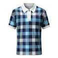thumbnail image 4 of VSSSJ Men Shirts Oversized Fit Plaid Print Short Sleeve Zipper Turndown Collar Pullover Shirt Blouse Casual Breathable Lightweight Tee Top Dark Blue XXXL, 4 of 7
