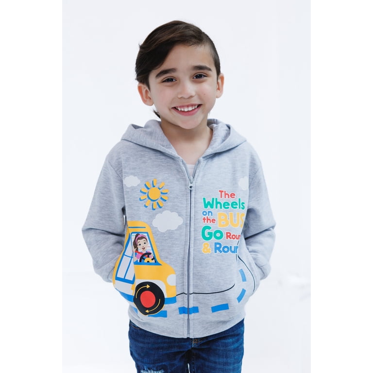 Ms. Rachel Fleece Zip-Up Hoodie For Toddlers – Sizes 12 Months To 5T, Features Herbie & Wheels On The Bus Art