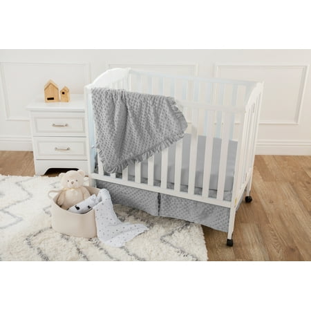 American Baby Company Heavenly Soft Minky Dot 3-Piece Mini/Portable Crib Bedding Set, Grey, for Boys and Girls
