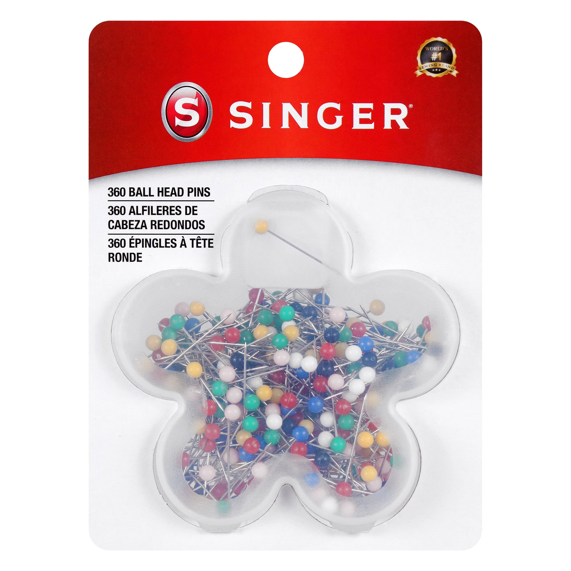 SINGER Ball Head Straight Pins in Transparent Flower-Shaped Storage Case - Size 17, 360 Count