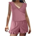 thumbnail image 2 of Feimerou One Piece Swimsuit for Women Modest Built In Bra with Boyfriend Shorts Tankini Swimsuits V Neck Ruffer Sleeve Beach Swimwear Valentines Day Gifts, 2 of 8