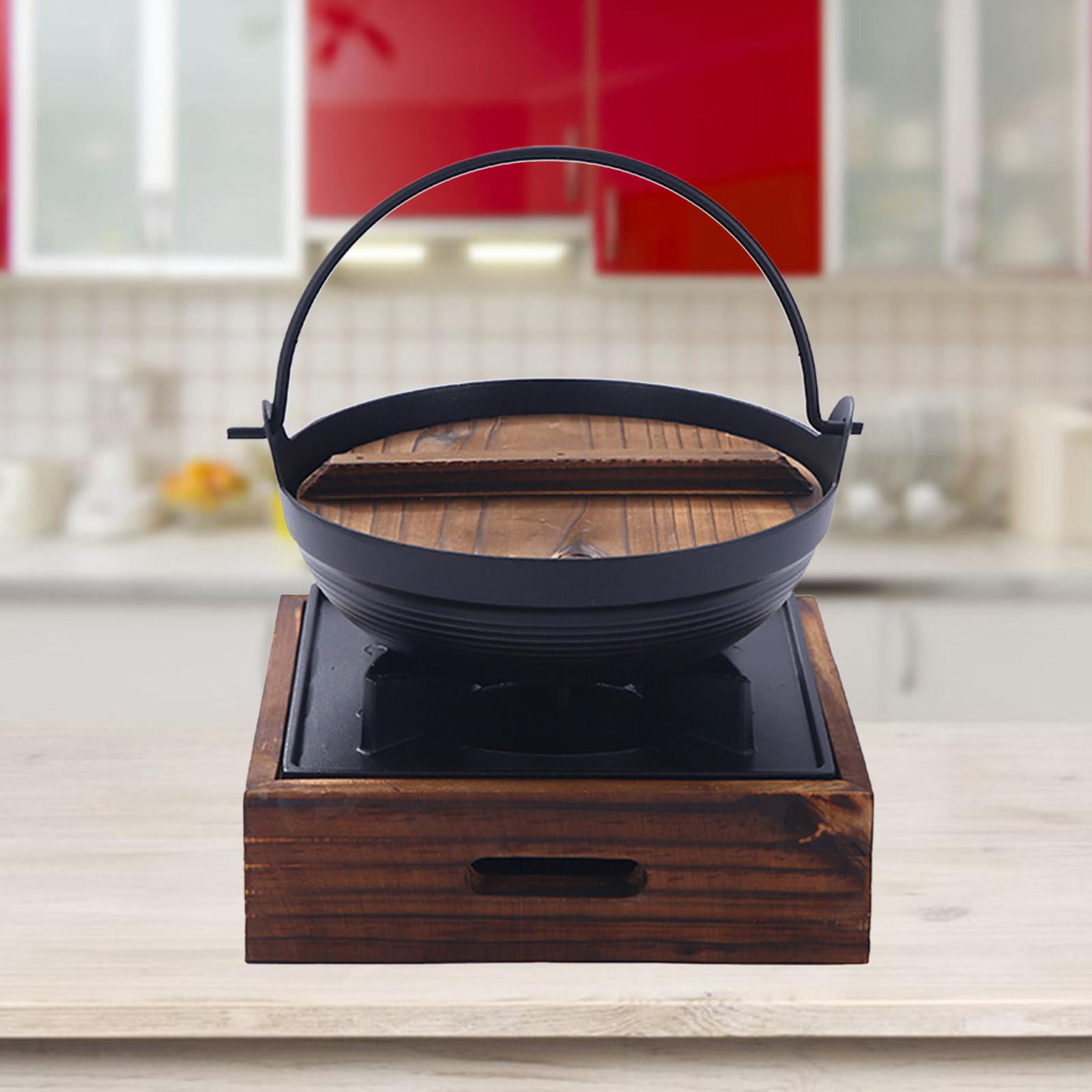 Nambu Ironware Cast Iron Sukiyaki/Dumpling Pot with wooden Lid 24cm 20