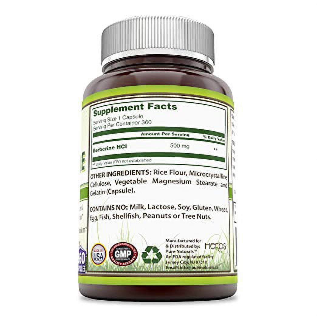 Pure Naturals Berberine 1000mg Per Serving 360 Capsules Supplement | Non GMO | Gluten Free | Made in USA