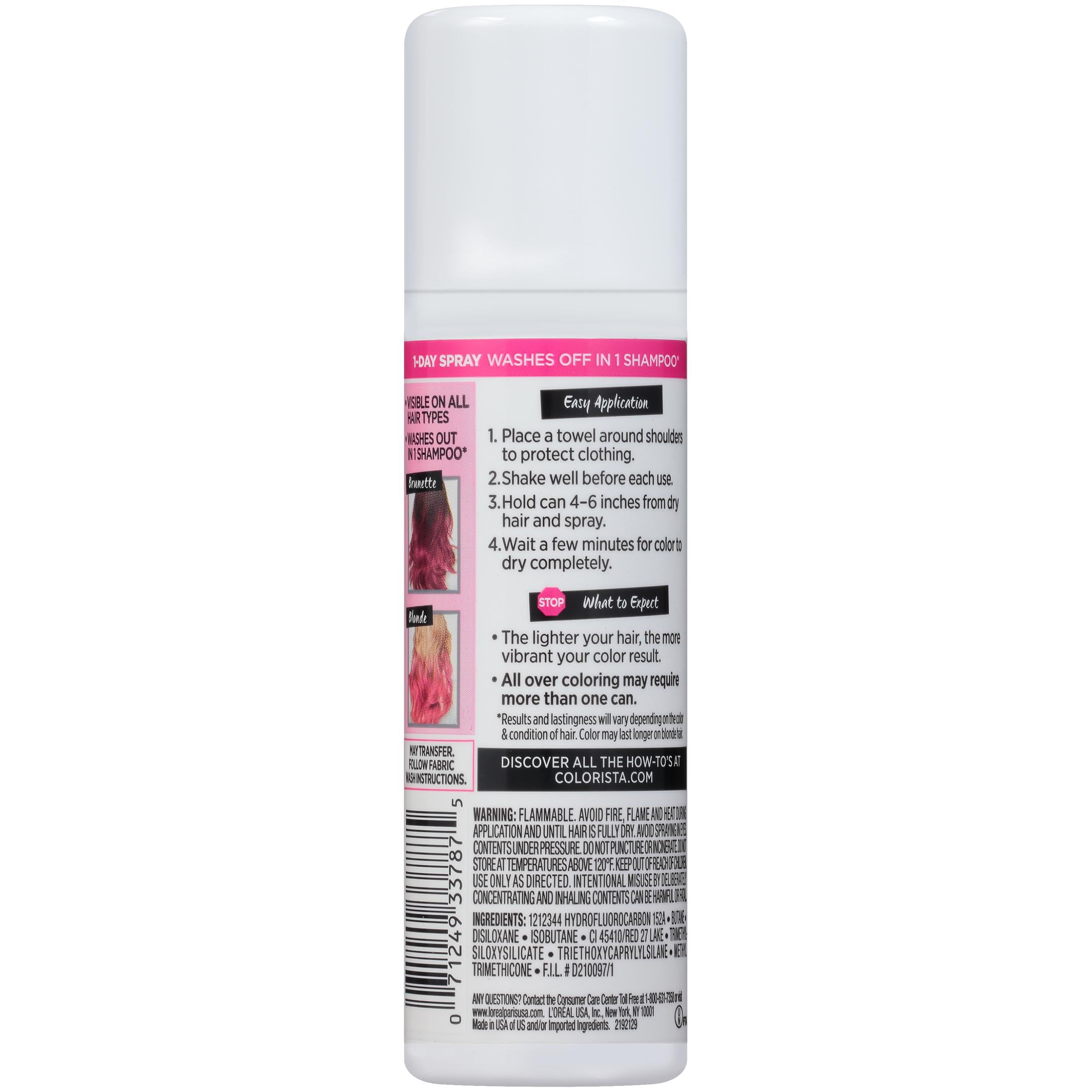 L'Oreal Paris Colorista 1-Day Temporary Hair Color Spray, Hot Pink, 2 oz