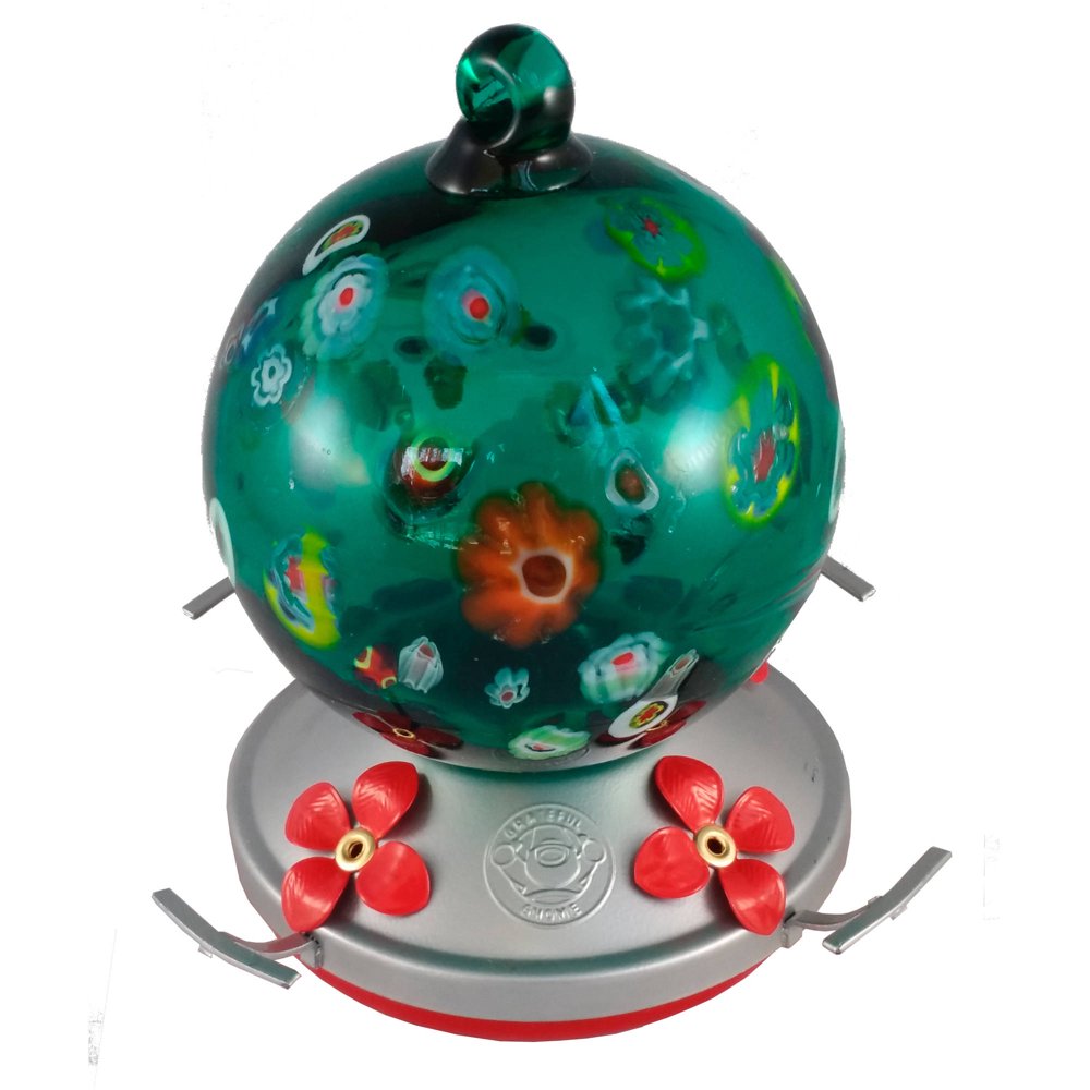 Grateful Gnome, Green Globe Blown Glass Hummingbird Feeder